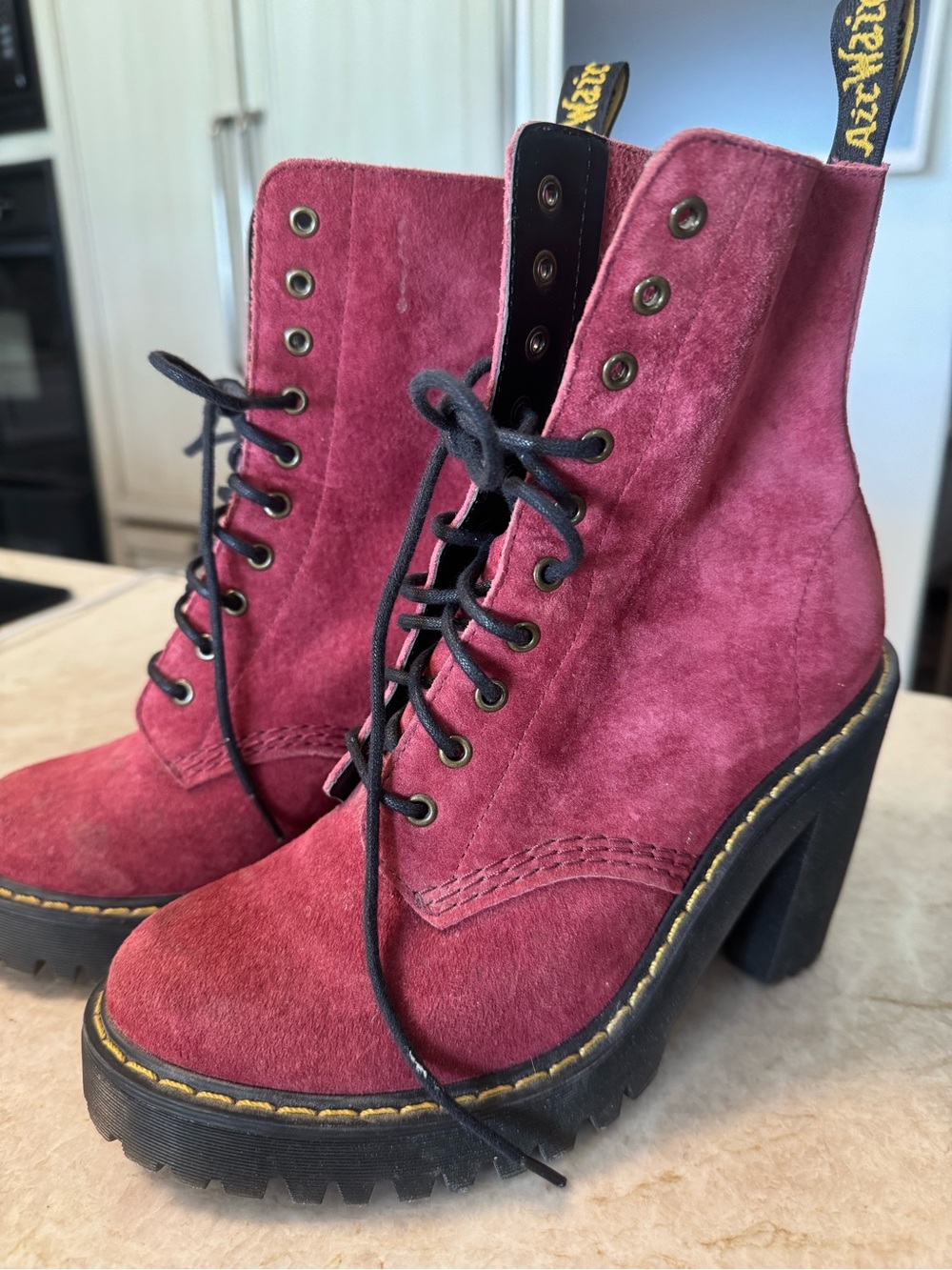 Dr. Martens Suede Lace-Up Chunky Heel Boots in Berry Sz 5 - Picture 11 of 11